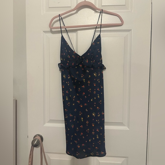 Zara navy silk floral dress - Picture 1 of 4